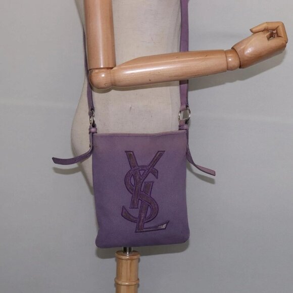 SAINT LAURENT Kahala Shoulder Bag Canvas Purple Silver Auth - Picture 1 of 16